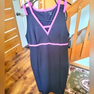 I ♡ Ronson Charlotte Ronson Sleeveless Zippered Black & Pink Midi Sz XL Dress